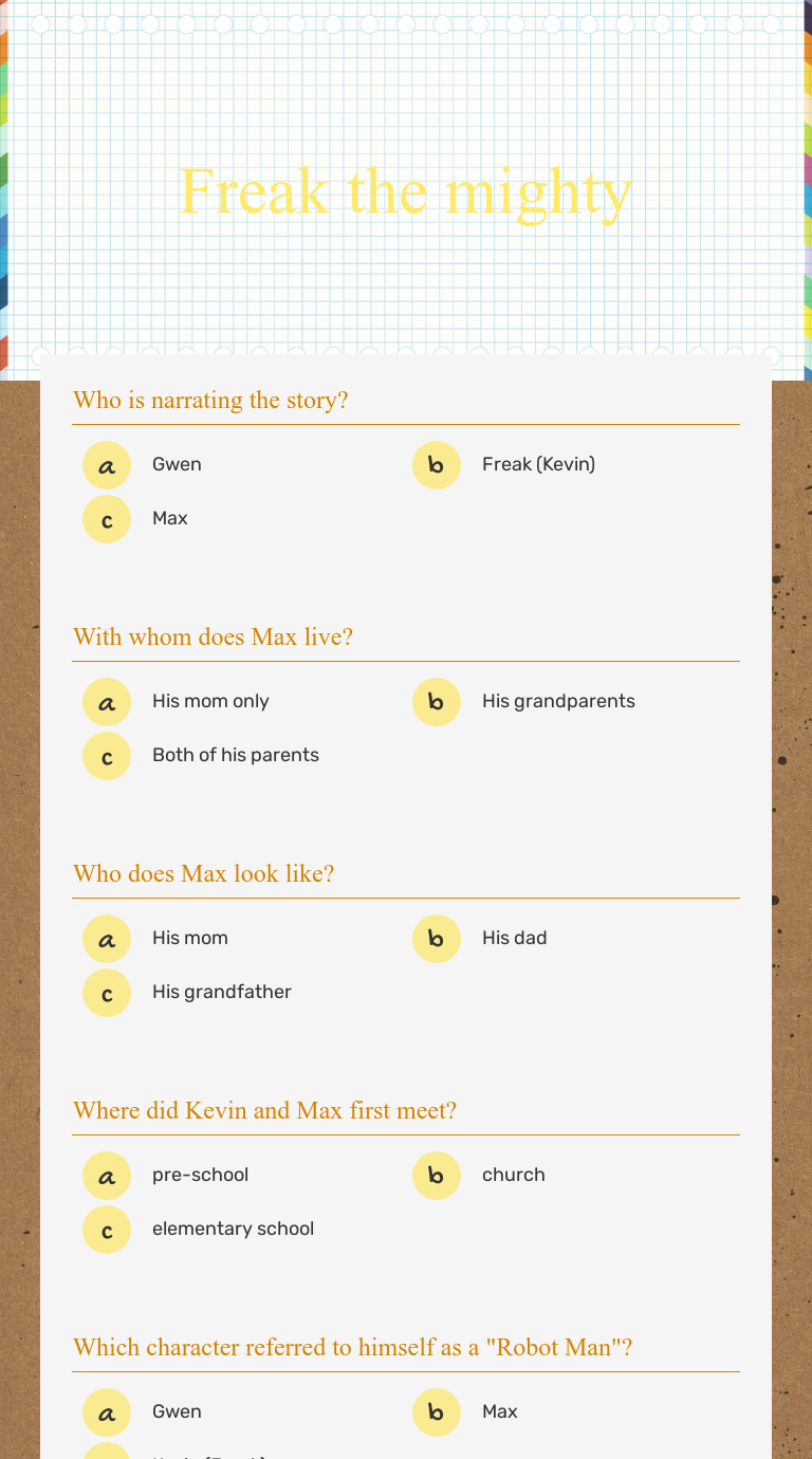Freak the mighty Grade 6 worksheet preview