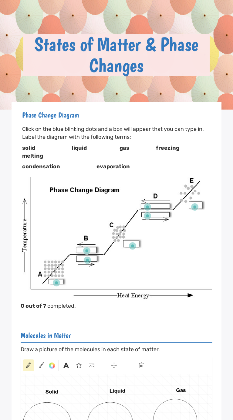 Phase Changes Of Matter Activity Sheet