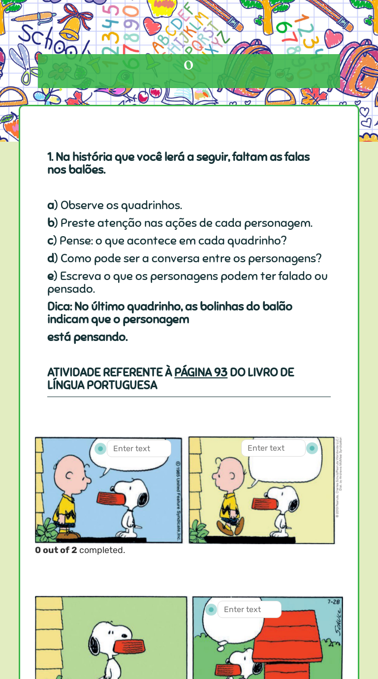 Criação de diálogos para história em quadrinhos- 3º ANO worksheet preview image