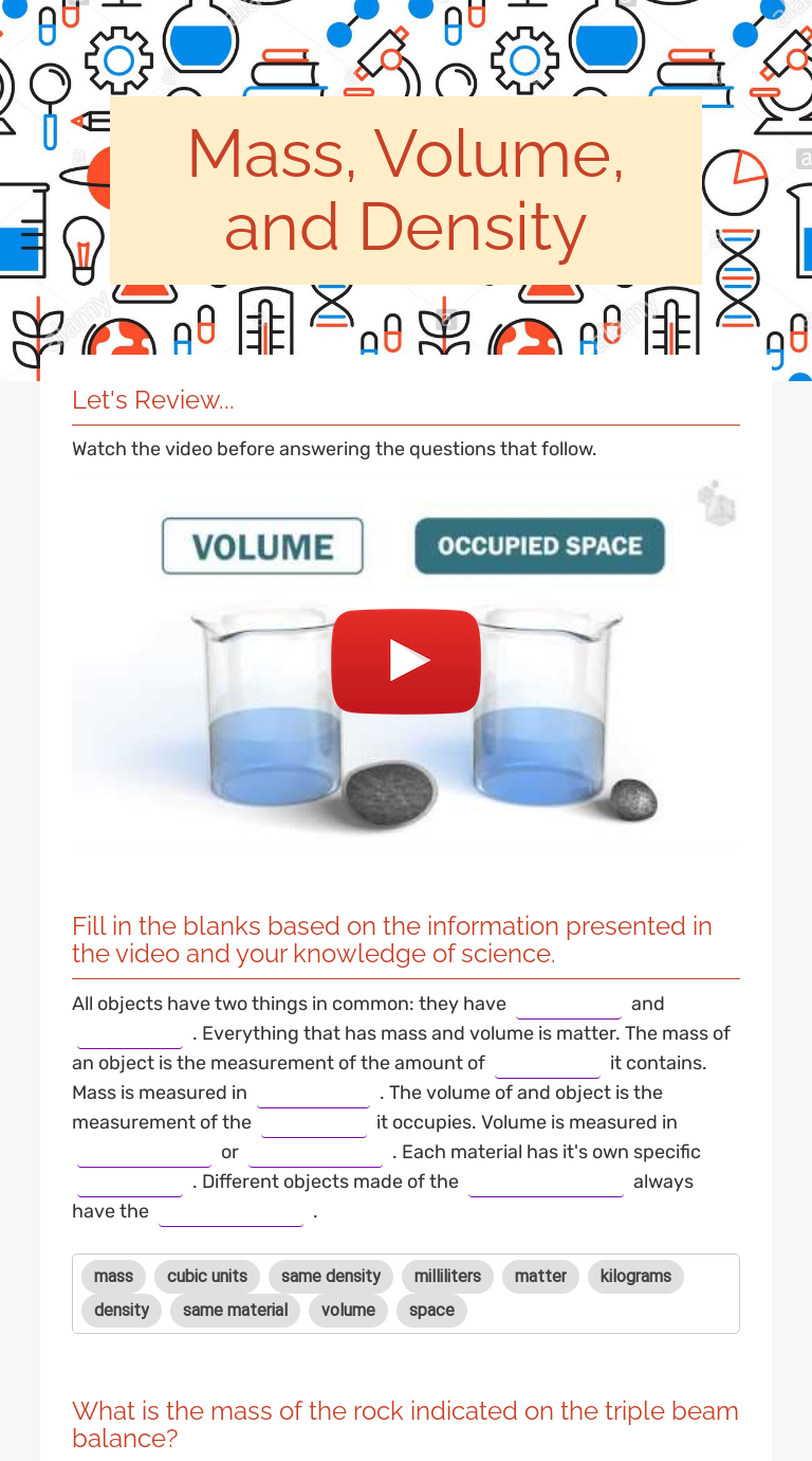 Calculating Density Mass And Volume Worksheet