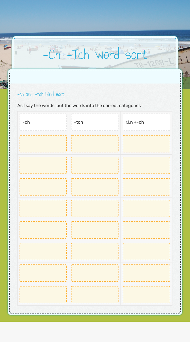 ch tch word sort interactive worksheet by michelle cohen wizerme