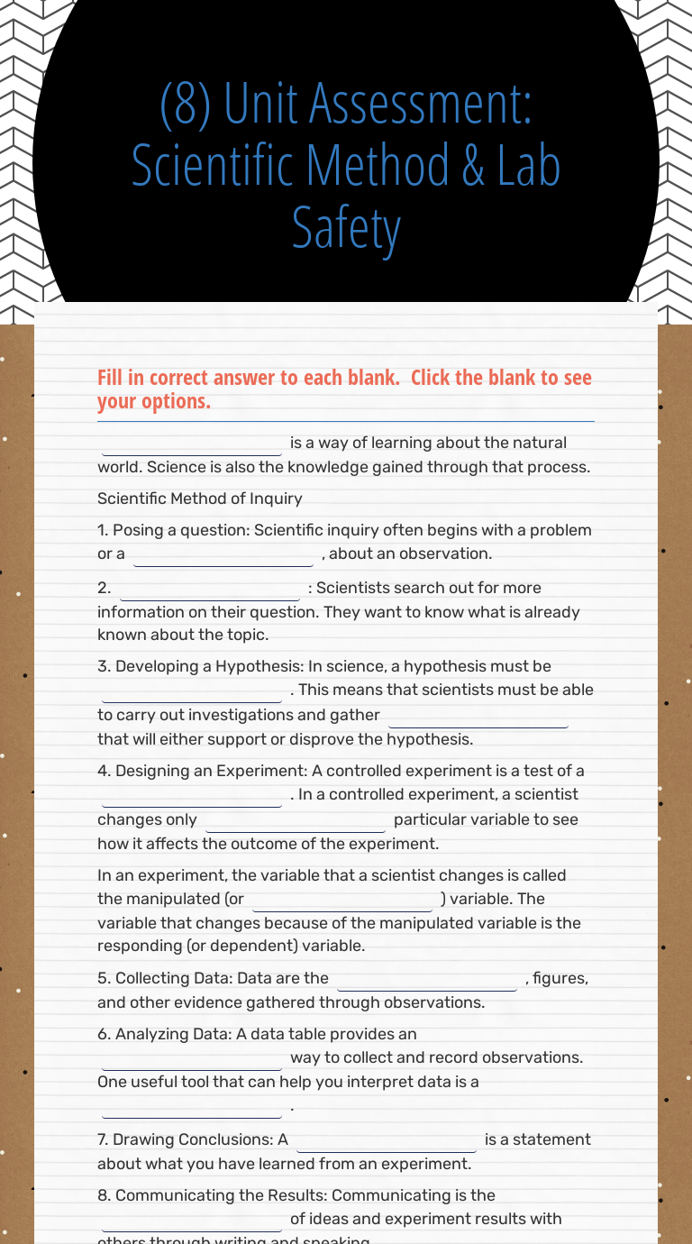 (8) Unit Assessment Scientific Method & Lab Safety Interactive