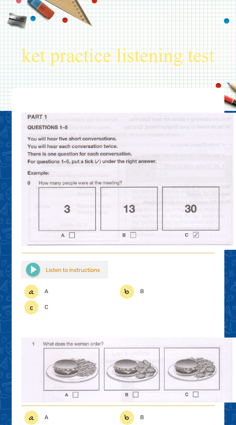 ket practice listening test worksheet preview image