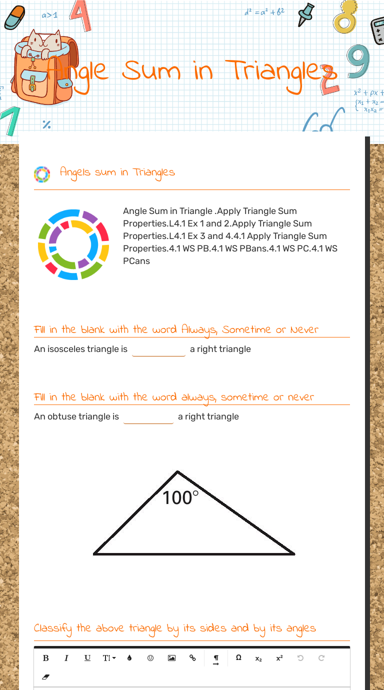 Angle Sum in Triangles | Interactive Worksheet | Wizer.me