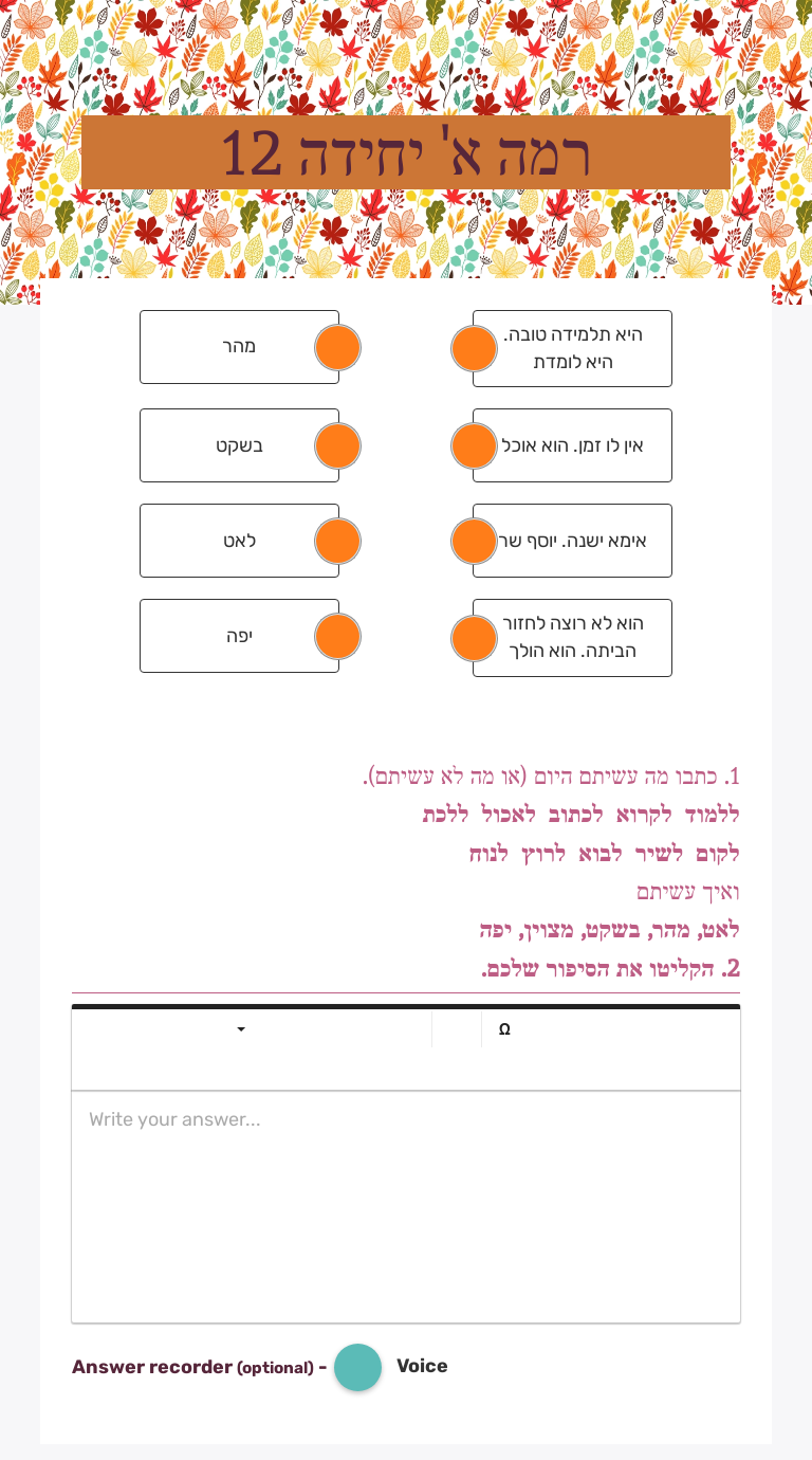 רמה א' יחידה 12 Other worksheet preview