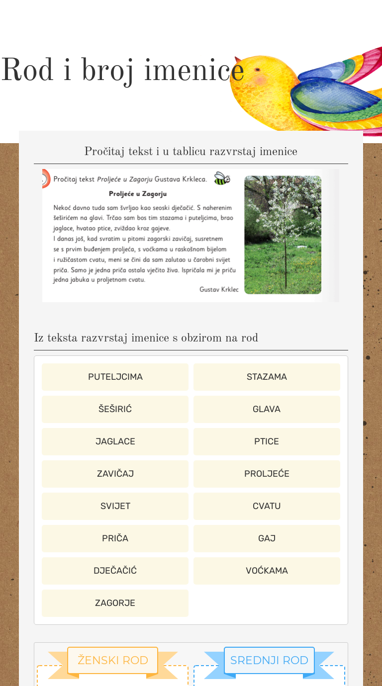 Rod i broj imenice Grade 4 worksheet preview