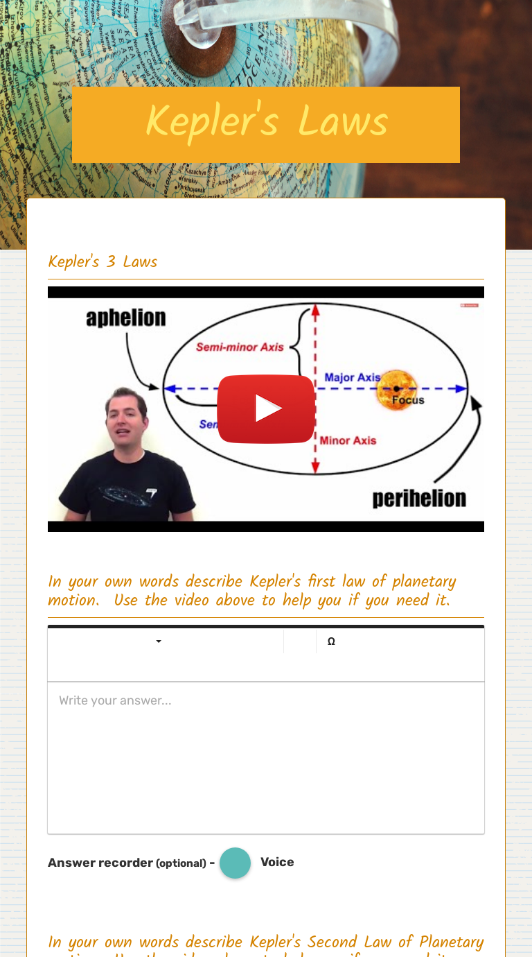 Kepler's Laws Grade 9 worksheet preview
