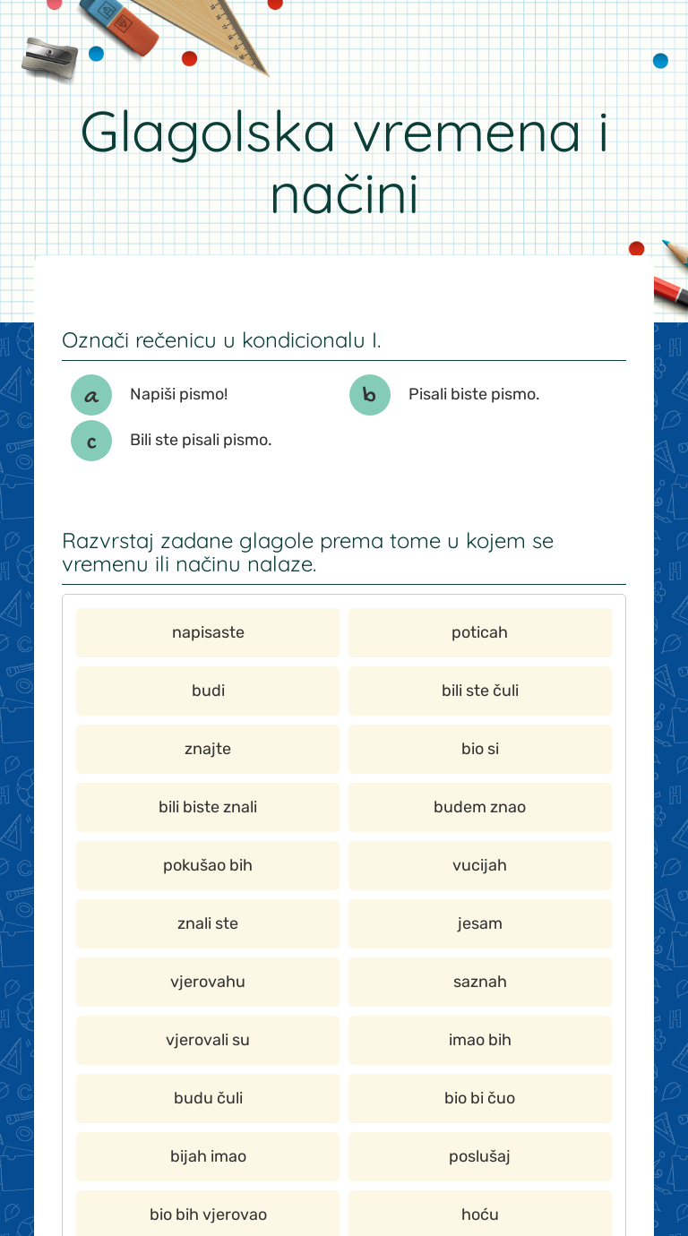 Glagolska Vremena I Načini | Interactive Worksheet By Suzana Čajić ...