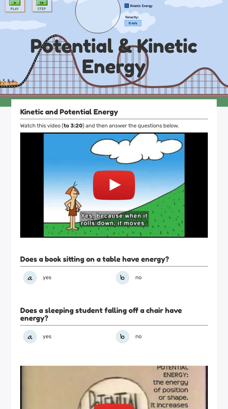 Potential & Kinetic Energy worksheet preview image