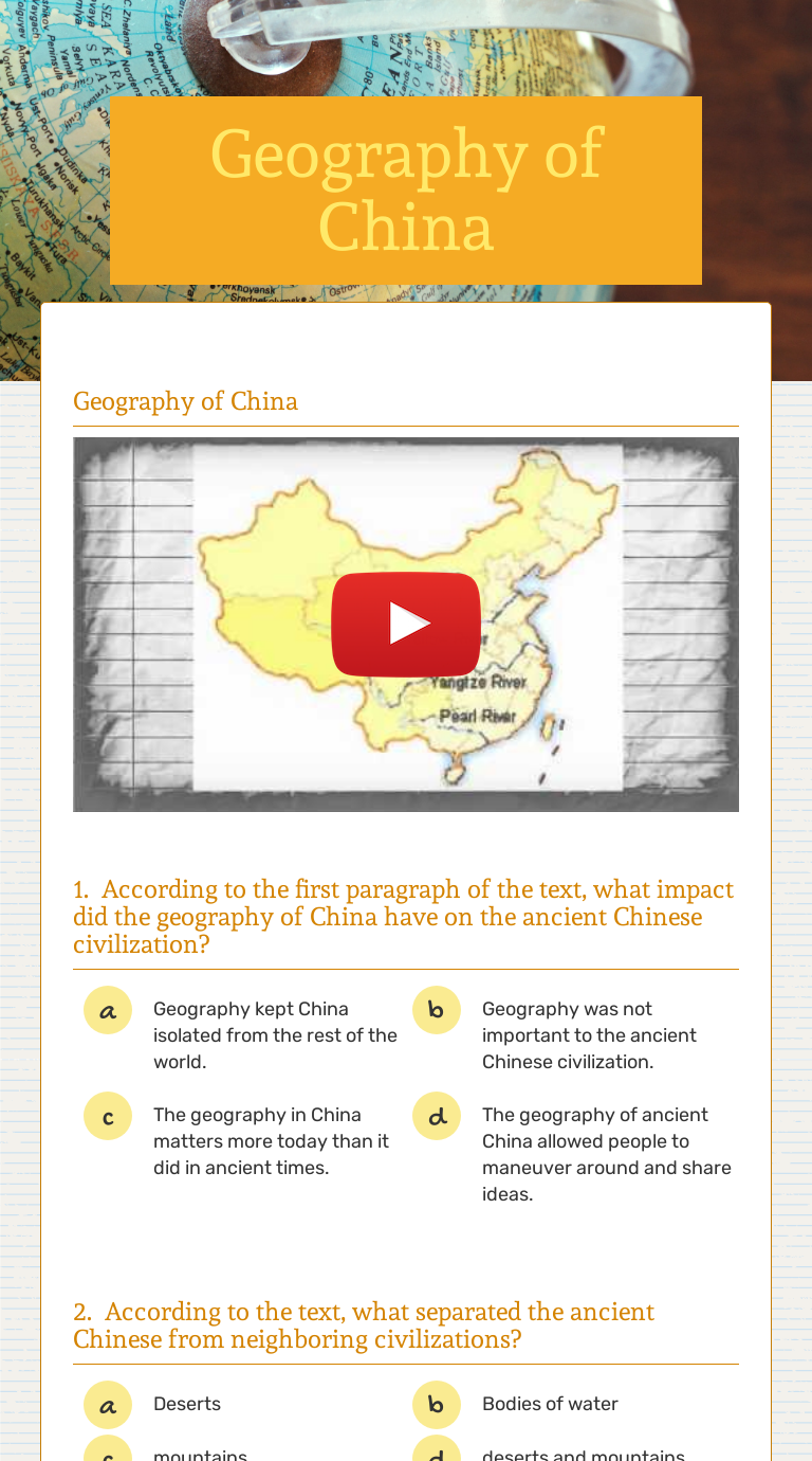 Geography of China | Interactive Worksheet by Kylie Corn | Wizer.me