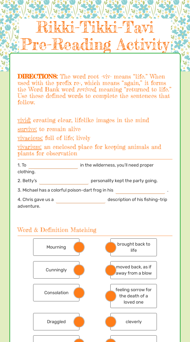 Rikki-Tikki-Tavi Pre-Reading Activity | Interactive Worksheet by ...