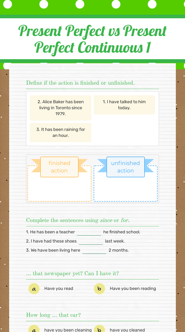 Present Perfect Vs Present Perfect Progressive Worksheet Pdf