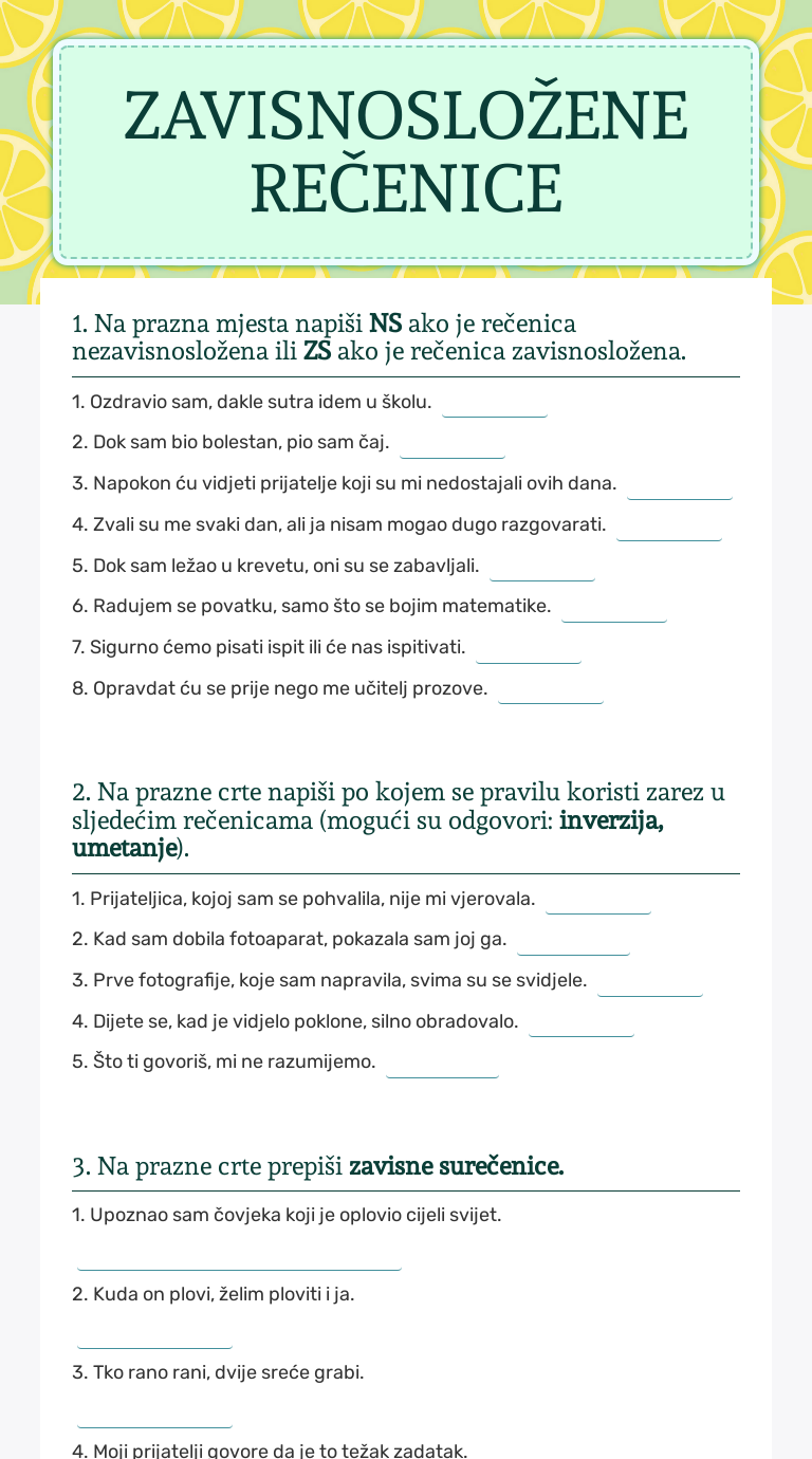 ZAVISNOSLOŽENE REČENICE worksheet preview image