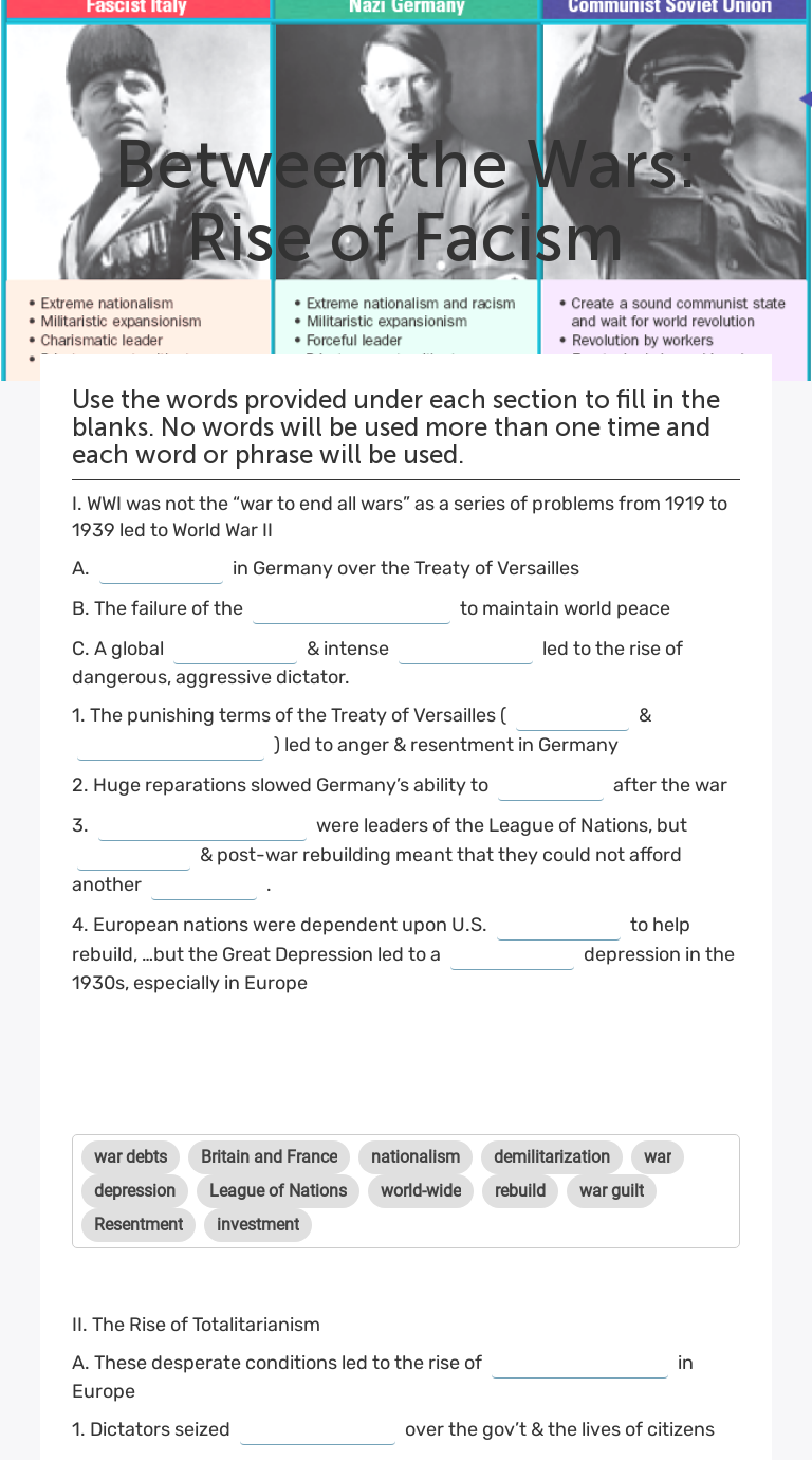Between the Wars:              
    Rise of Facism worksheet preview image