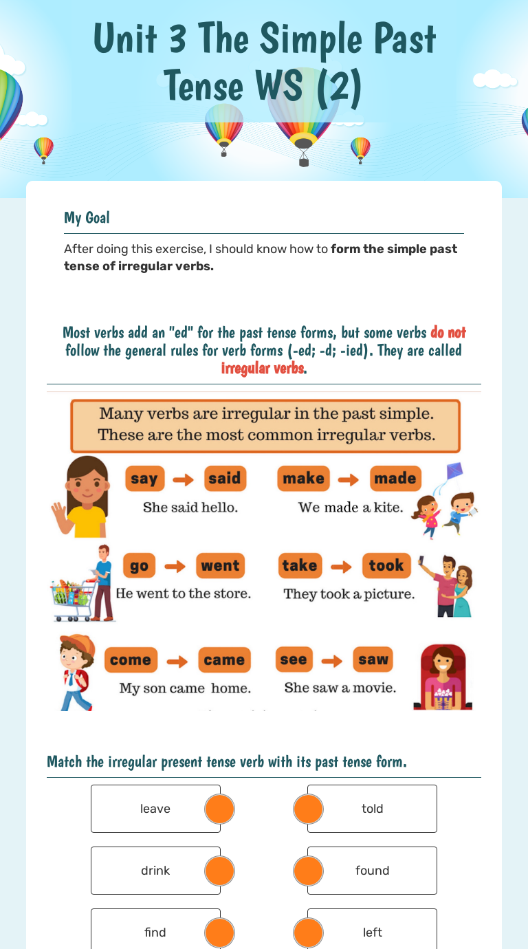 Unit 3 The Simple Past Tense Ws 2 Interactive Worksheet By Grace