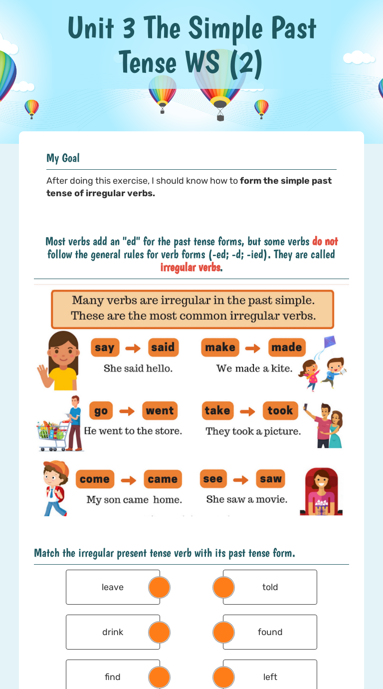 Unit 3 The Simple Past Tense WS (2) Interactive