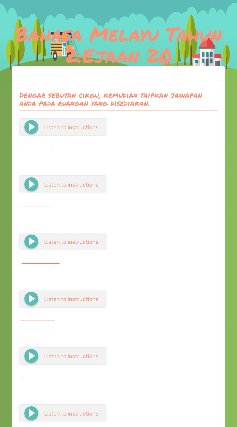 Bahasa Melayu Tahun 2:Ejaan 20 worksheet preview image