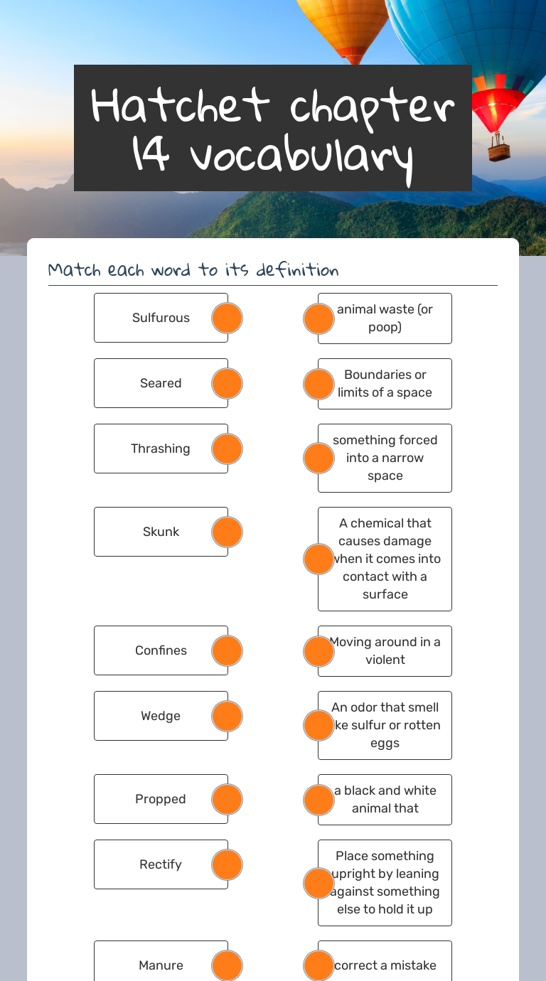 hatchet chapter 14 vocabulary interactive worksheet by linda sorenson wizer me