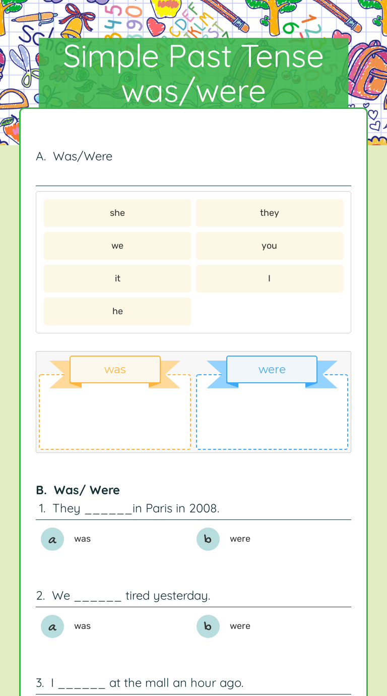 Simple Past Tense   was/were worksheet preview image
