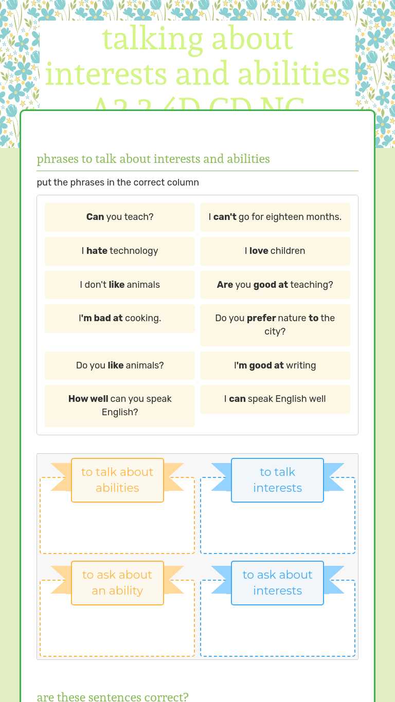 talking about interests and abilities worksheet