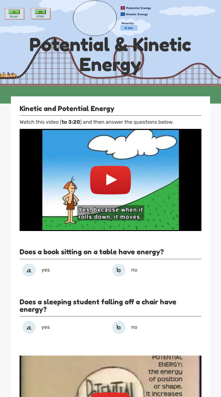 Potential & Kinetic Energy worksheet preview image