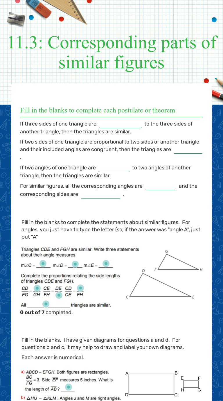 22.22: Corresponding parts of similar figures  Interactive Pertaining To Similar Figures Worksheet Answers