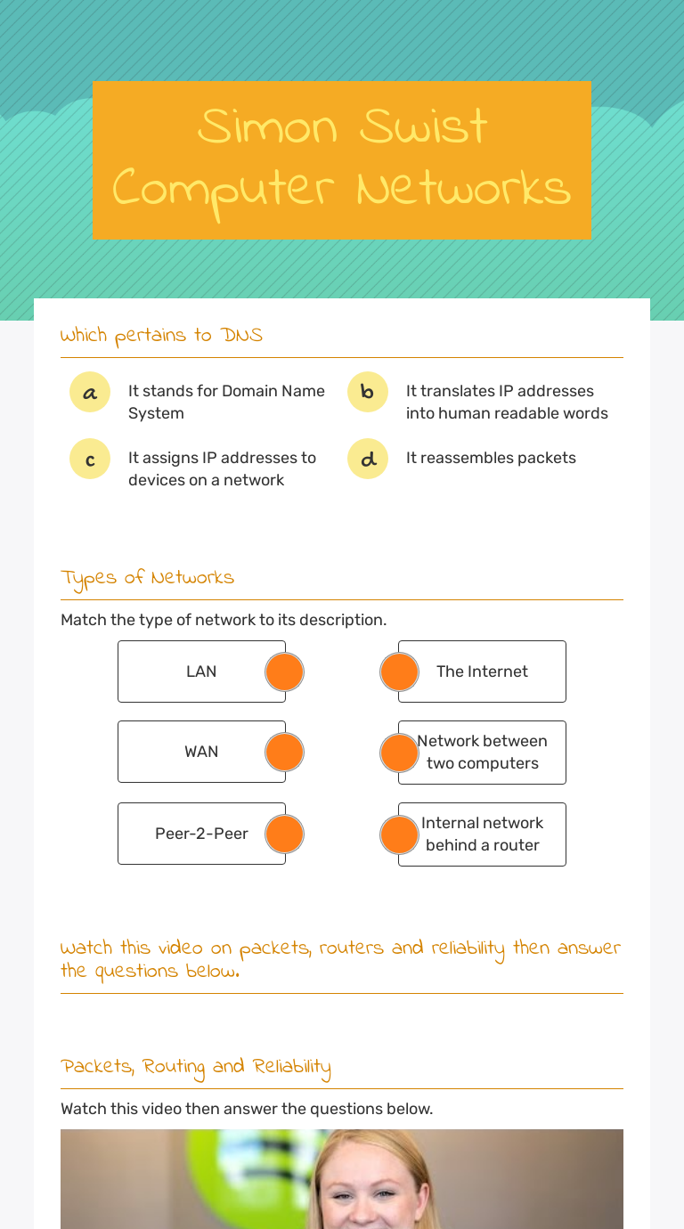 Simon Swist Computer Networks worksheet preview image