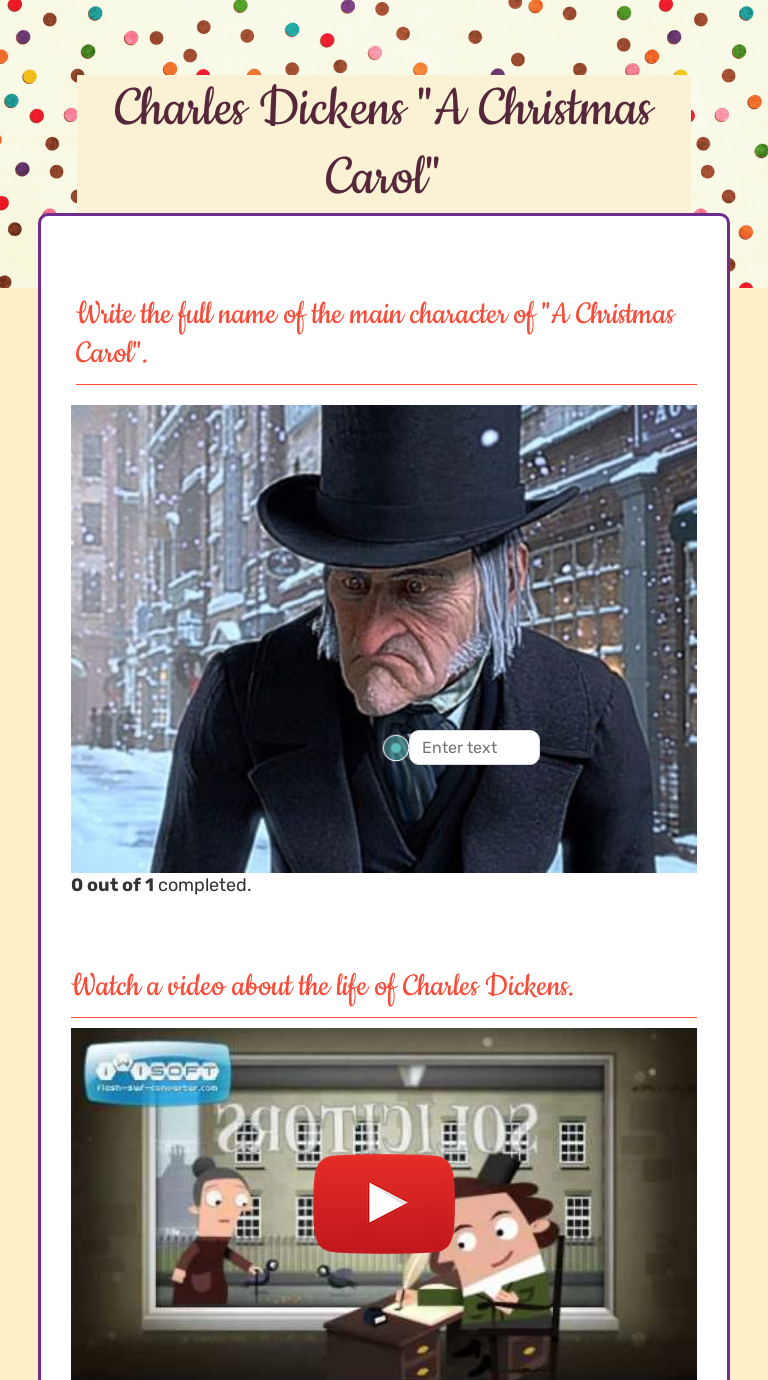 Charles Dickens "A Christmas Carol" worksheet preview image