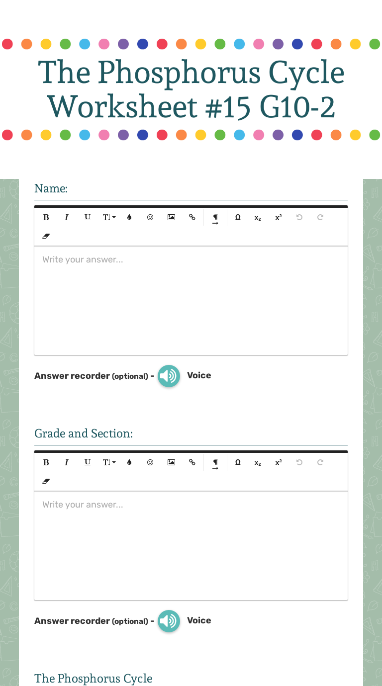 The Phosphorus Cycle Worksheet #15 G10-2 | Interactive Worksheet by