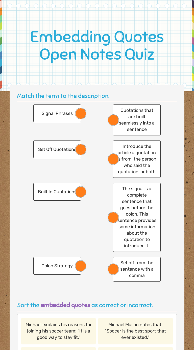 Embedding Quotes Open Notes Quiz | Interactive Worksheet By Paige Brugh ...