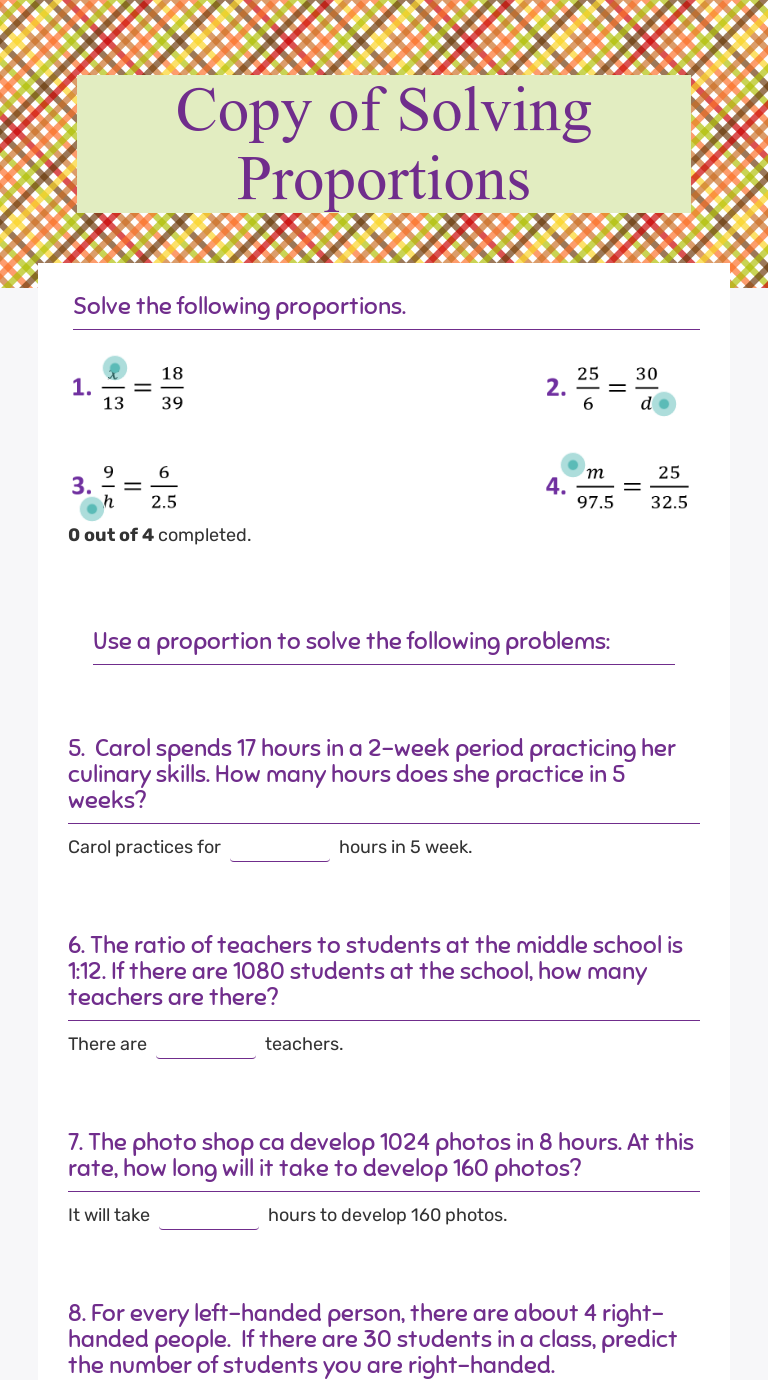 Copy of Solving Proportions  Interactive Worksheet by J Johnson In Solving Proportions Worksheet Answers