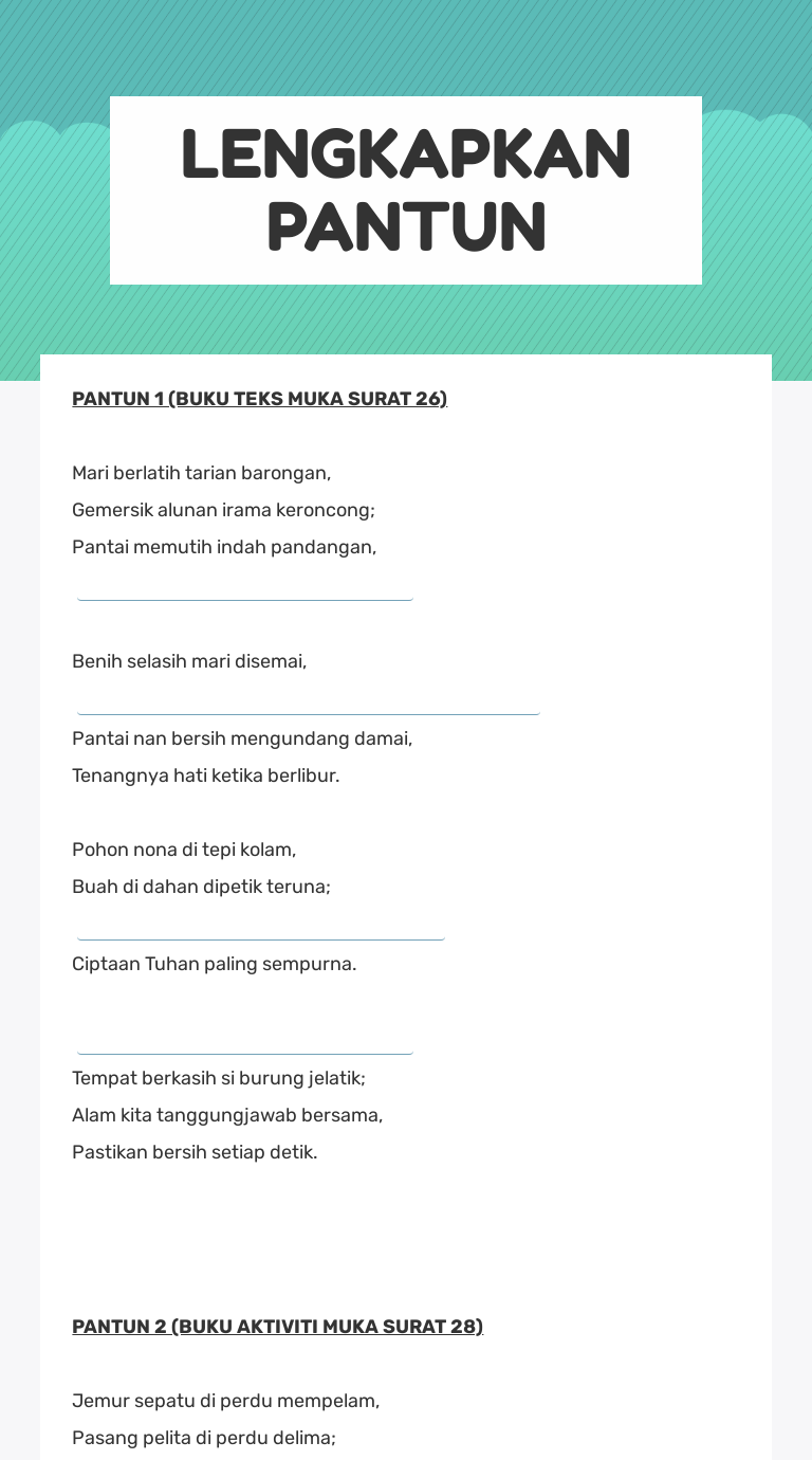 LENGKAPKAN 
PANTUN worksheet preview image