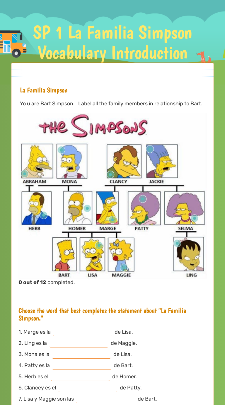 sp-1-la-familia-simpson-vocabulary-introduction-interactive-worksheet