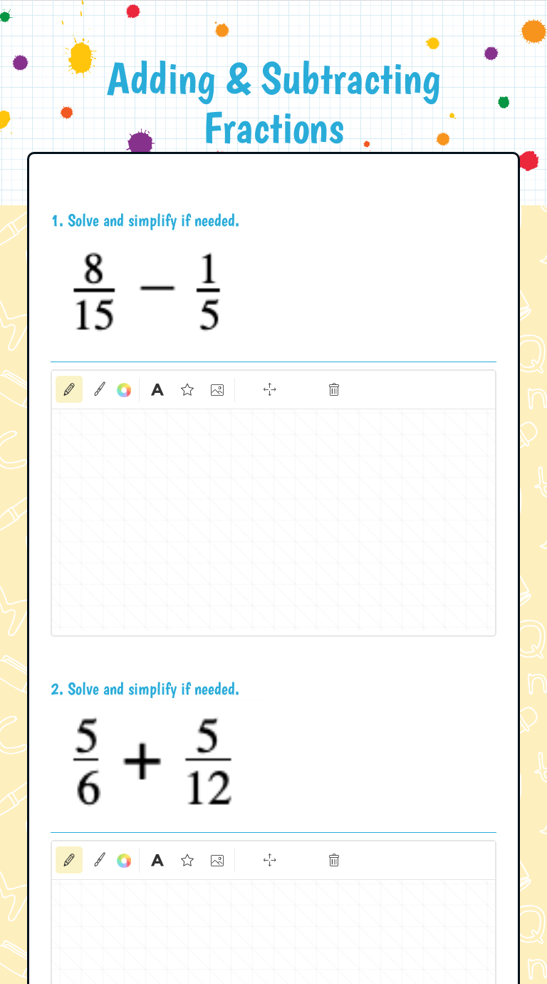 Adding & Subtracting Fractions worksheet preview image