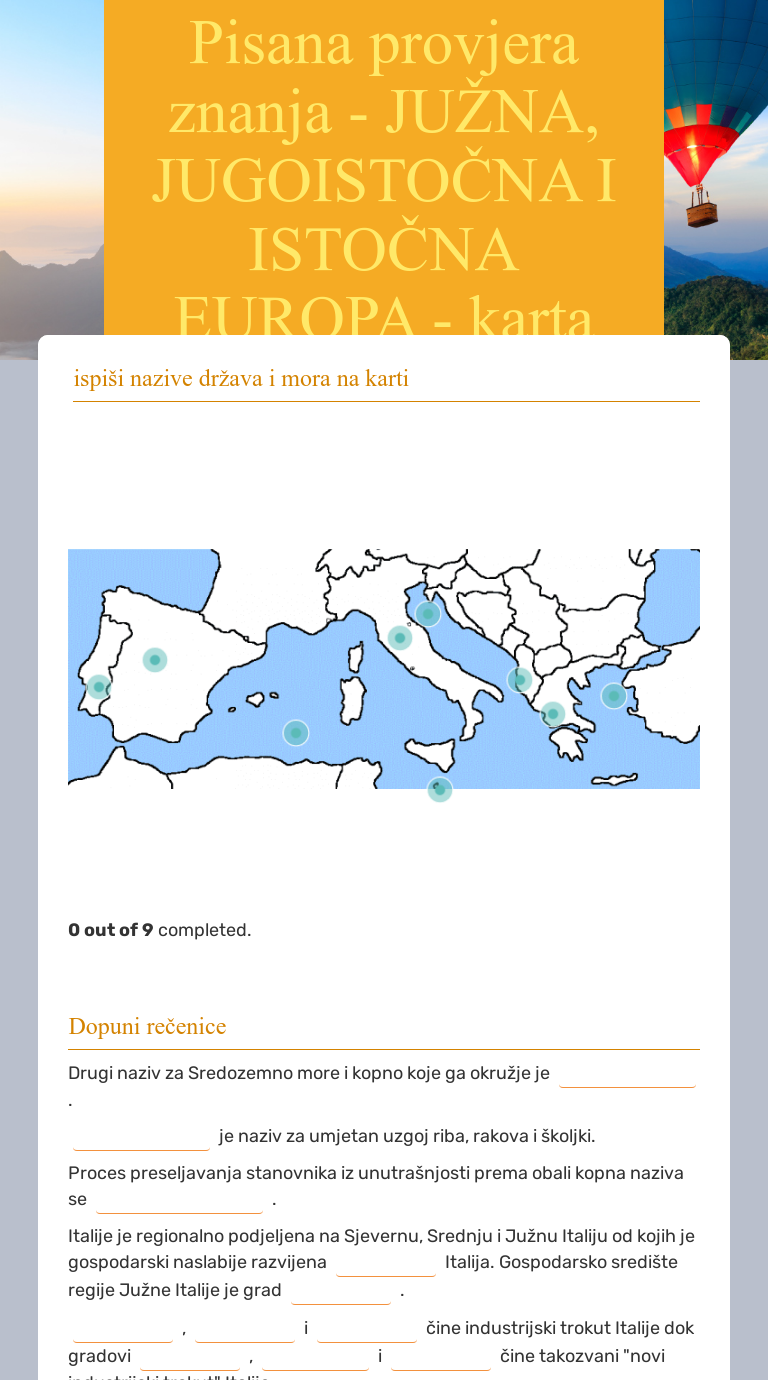 pisana-provjera-znanja-ju-na-jugoisto-na-i-isto-na-europa-karta