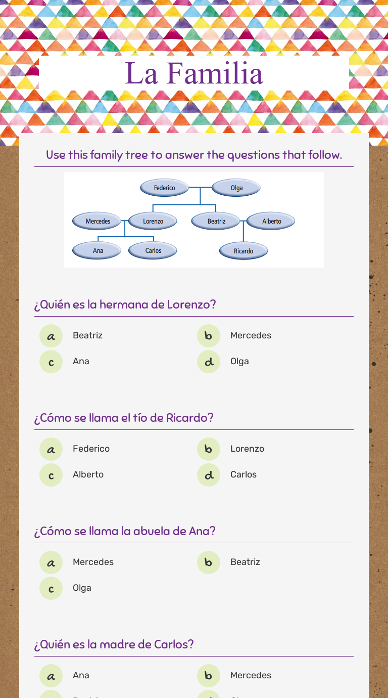La Familia worksheet