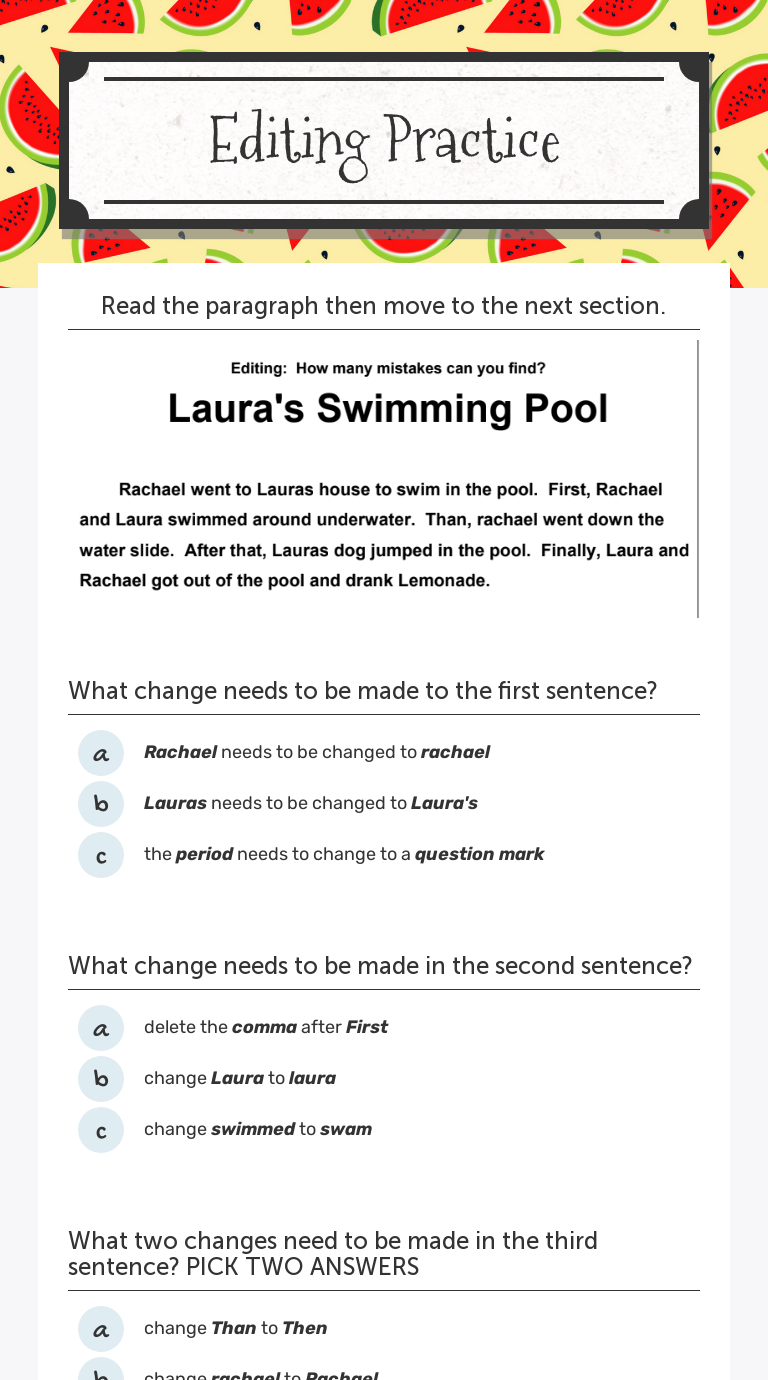 Editing Practice worksheet preview image