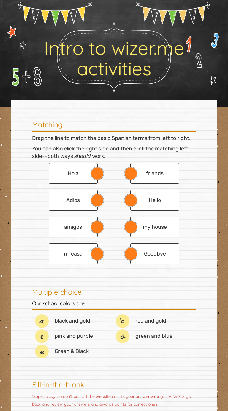 Intro to wizer.me activities worksheet preview image