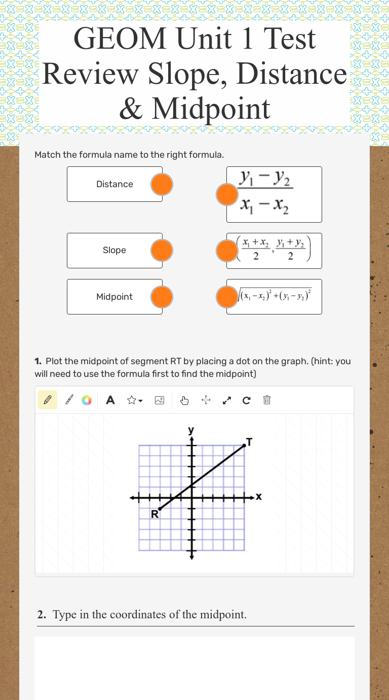 GEOM Unit 25 Test Review Slope, Distance & Midpoint  Interactive Within The Midpoint Formula Worksheet Answers