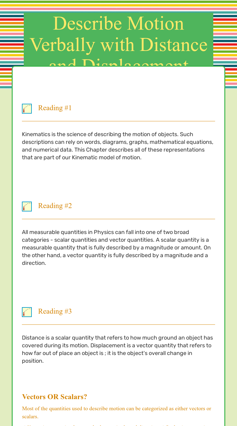 Describe Motion Verbally With Distance And Displacement Interactive Worksheet By Kendall Nifong Wizer Me