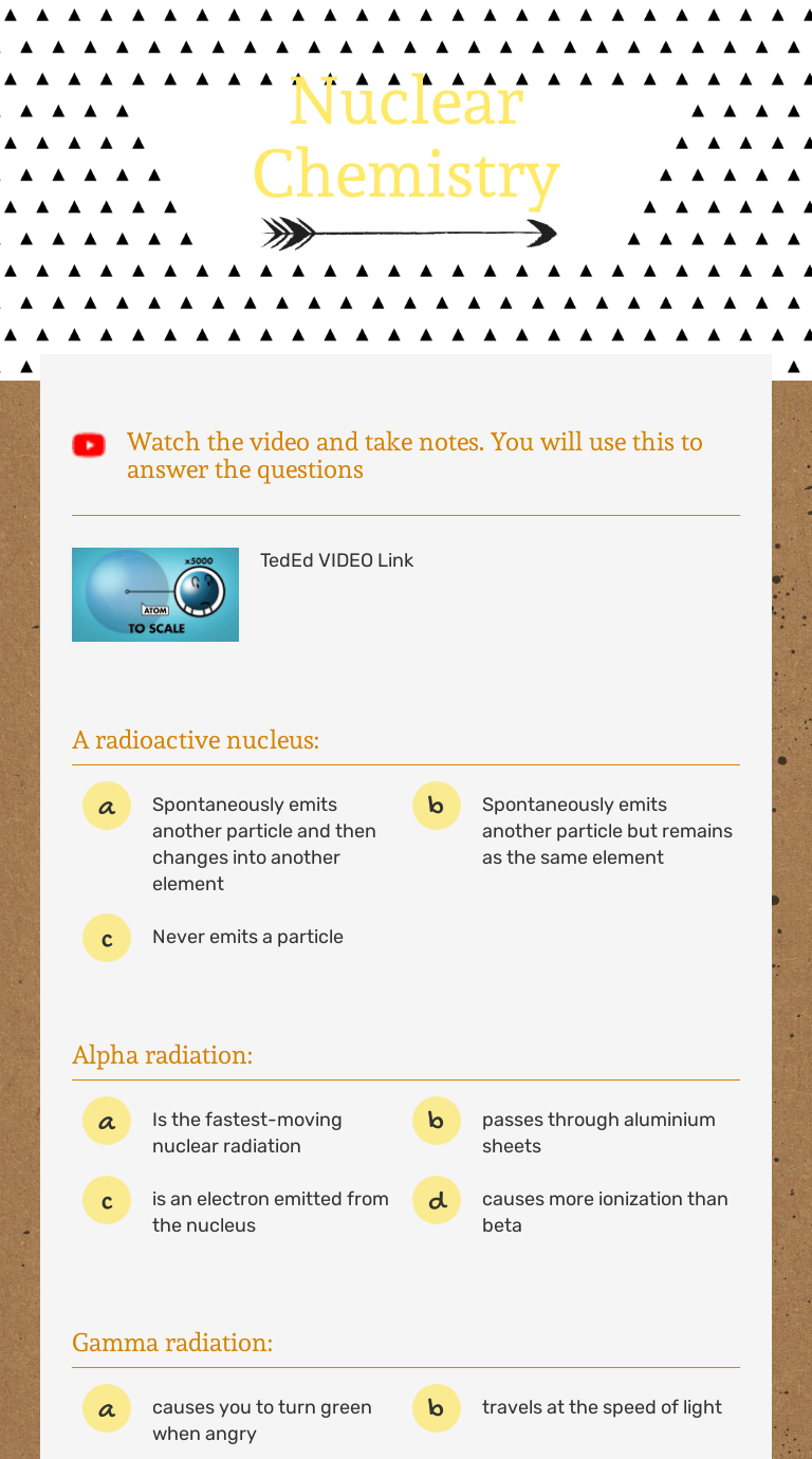 nuclear chemistry homework packet