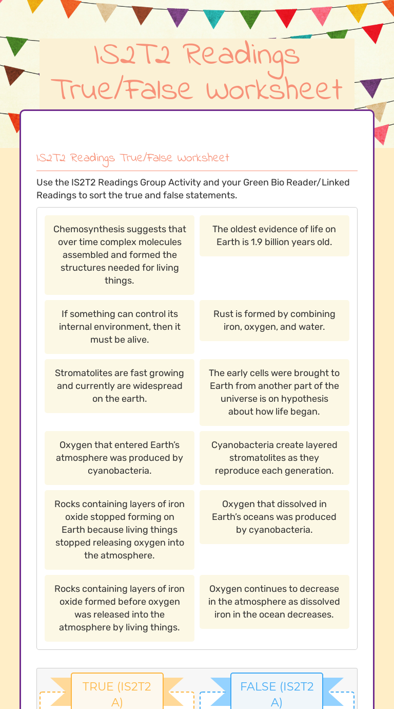 IS2T2 Readings True/False Worksheet | Interactive Worksheet by Jordan