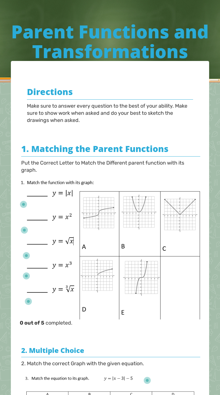 Parent Functions and Transformations  Interactive Worksheet by Inside Parent Functions And Transformations Worksheet