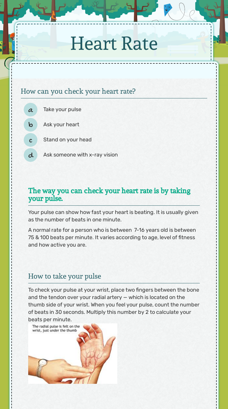 Heart Rate | Interactive Worksheet by Aishwarya Kannan | Wizer.me