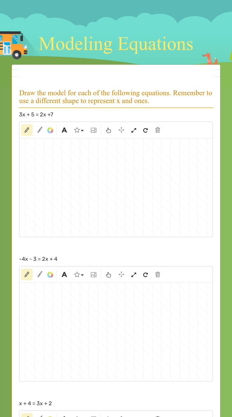 Modeling Equations | Interactive Worksheet by Jeff Reames | Wizer.me