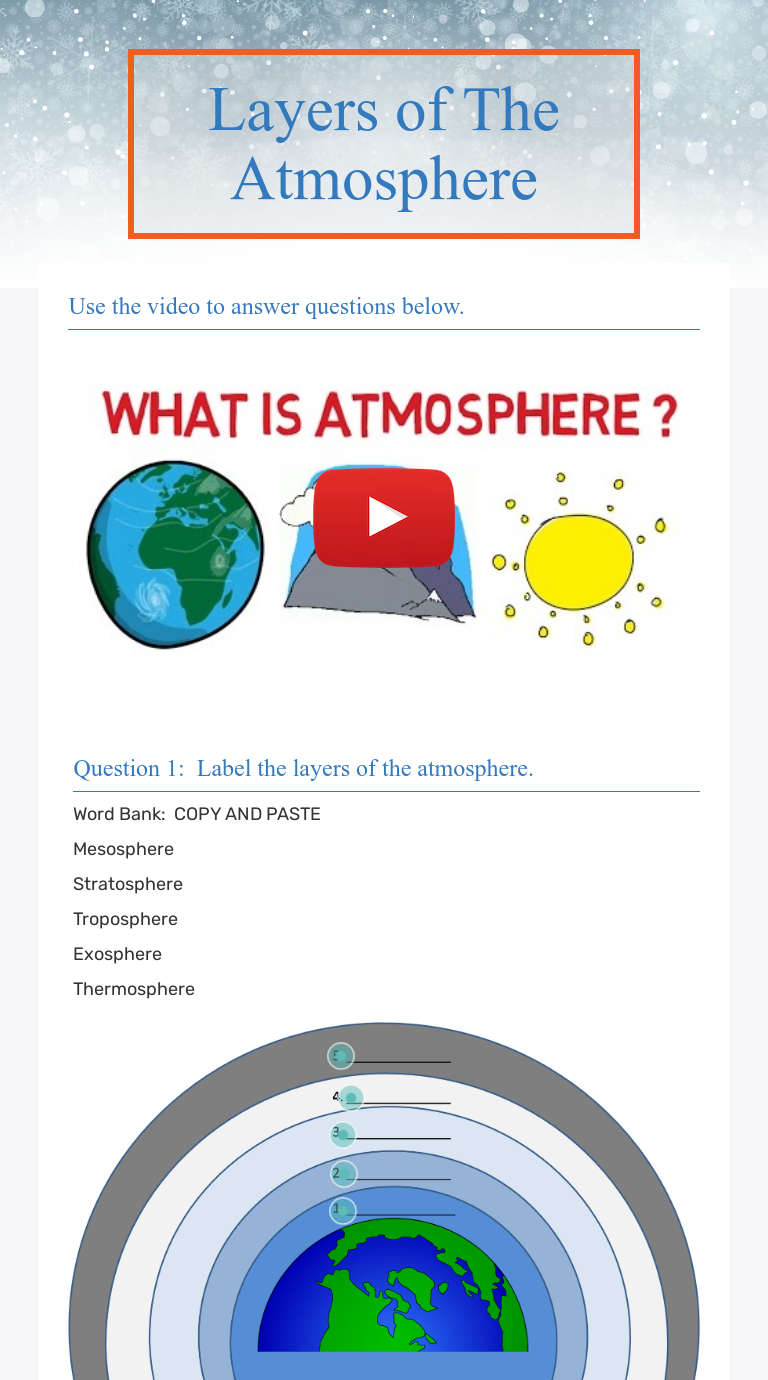 Layers Of The Atmosphere Worksheet