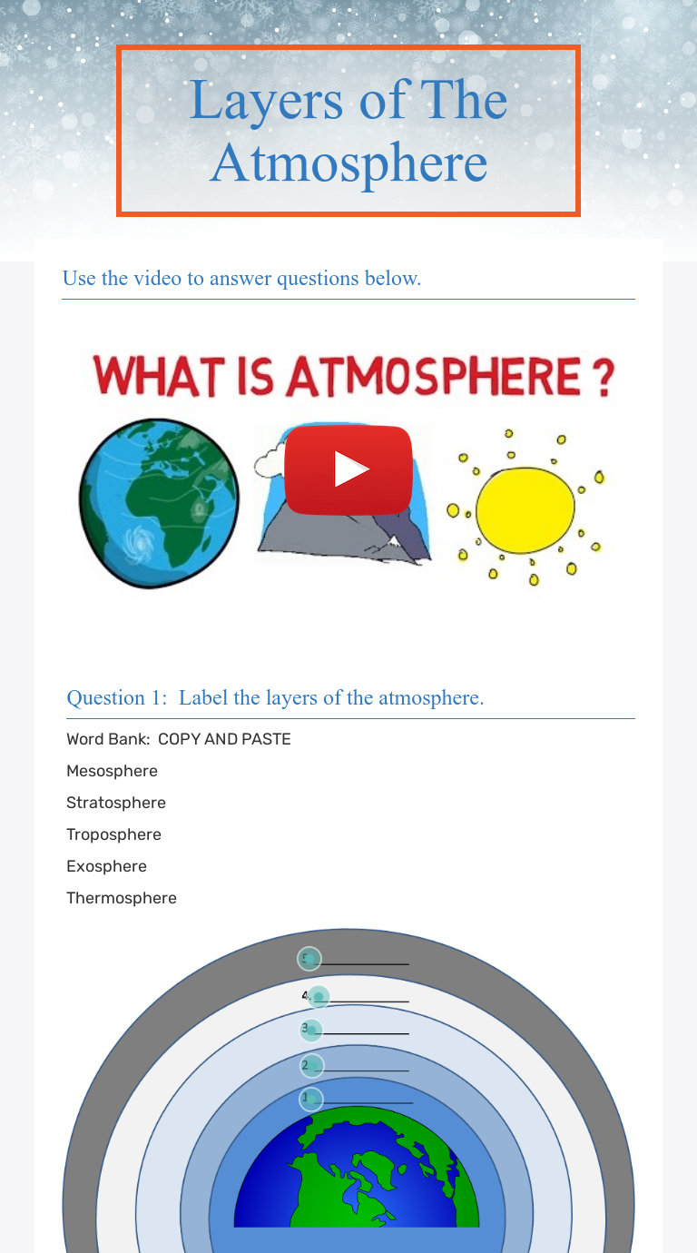 Layers of The Atmosphere  Interactive Worksheet by Angela Meekey With Regard To Layers Of The Atmosphere Worksheet