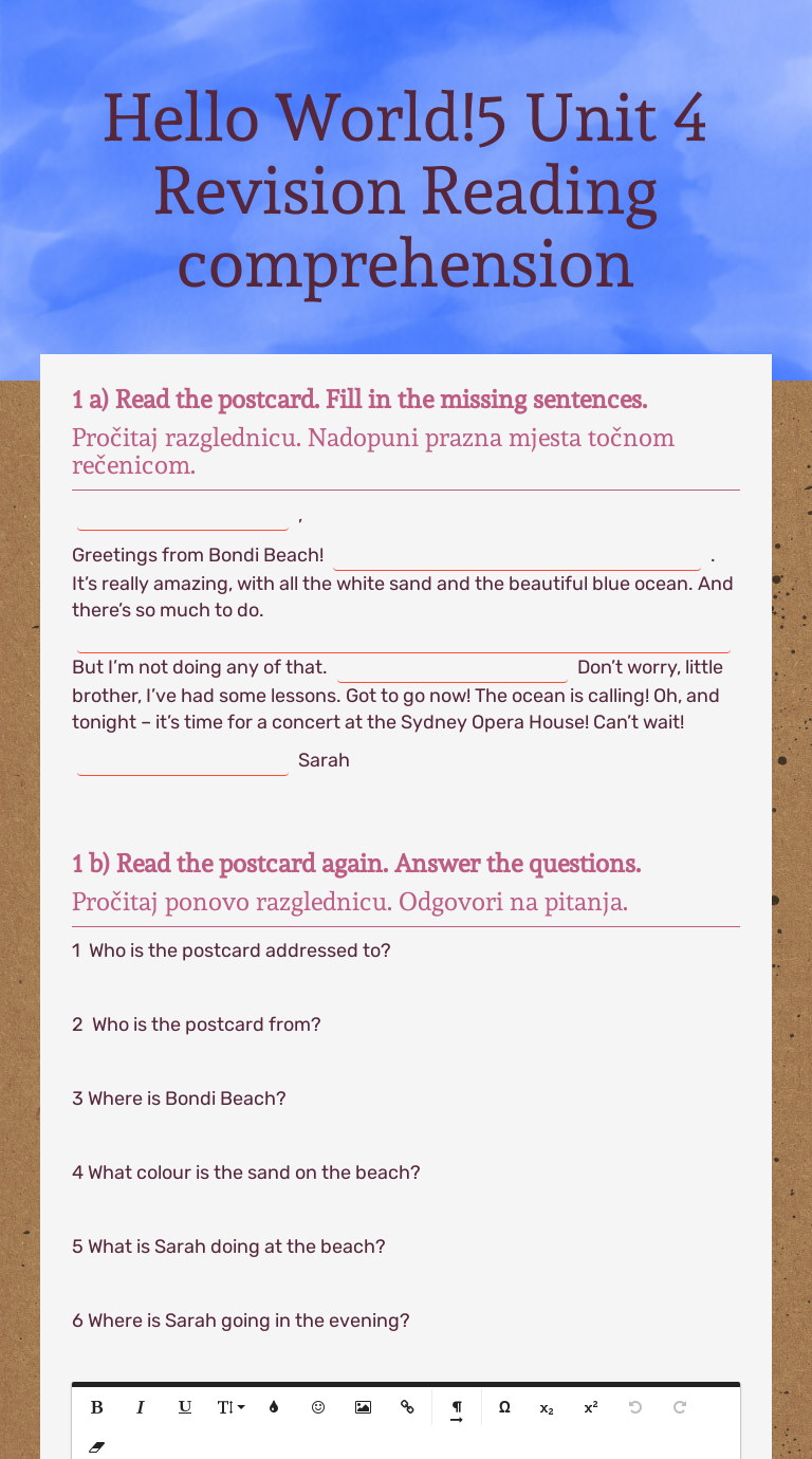 Hello World!5 Unit 4 Revision worksheet
