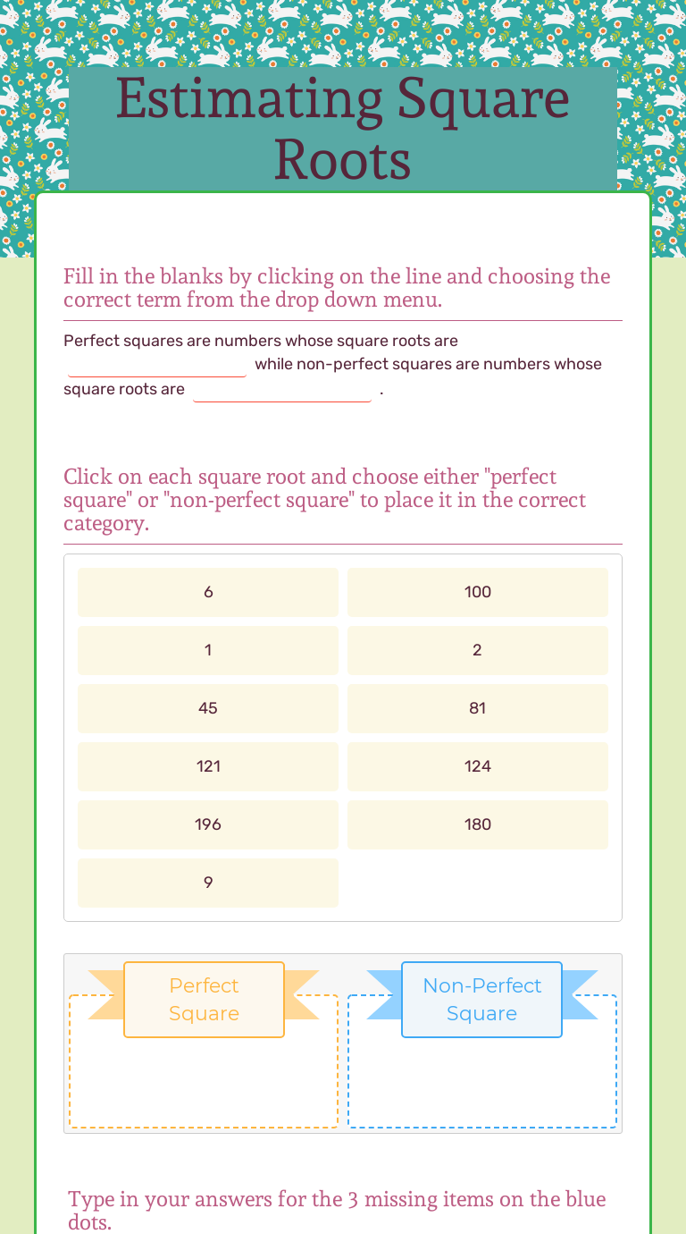 Estimating Square Roots  Interactive Worksheet by Jason Baroudi For Estimating Square Root Worksheet