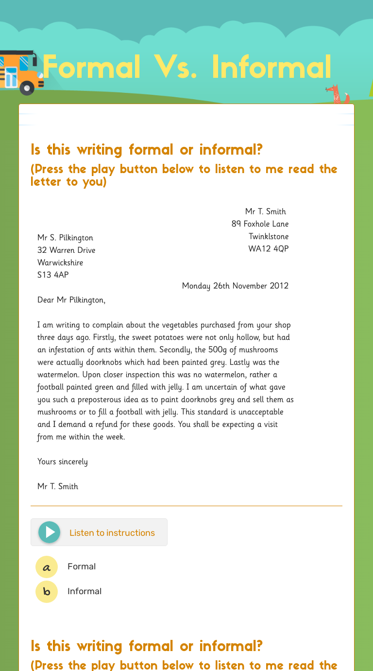 Formal Vs. Informal worksheet preview image